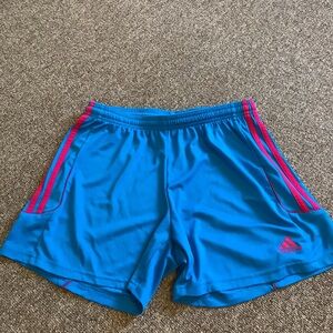 Adidas Blue Athletic Shorts with Pink Accents